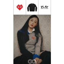 꼼데가르송 X 인베이더 여성 픽셀하트 로고 라운드 니트 가디건