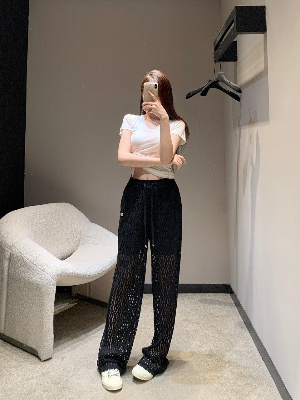 발렌티노 마이크로 로고 드로스트링 레이스 홀로우 캐주얼 바지 (해외배송)