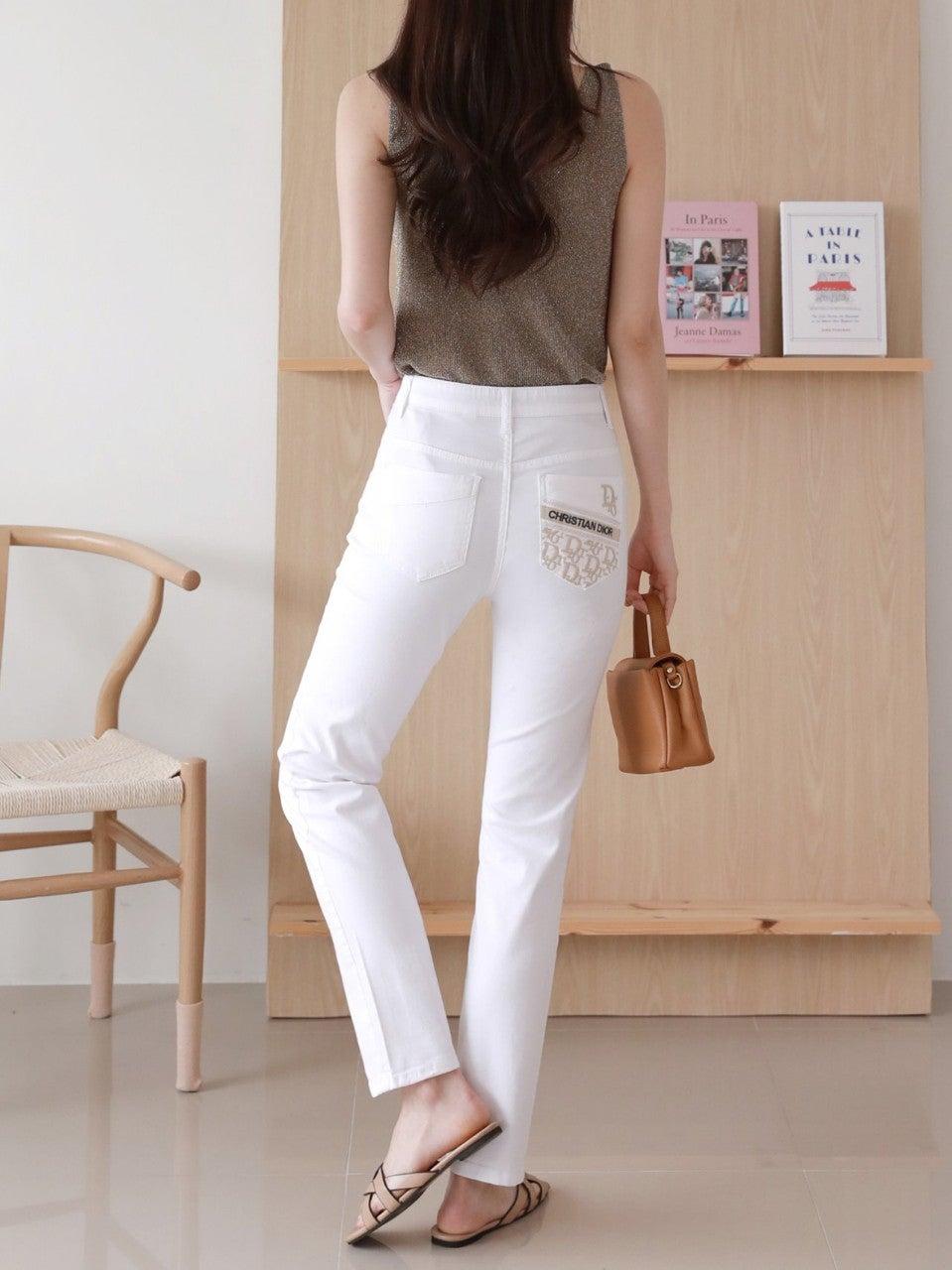 디올 여성 자수 일자팬츠 (국내배송)