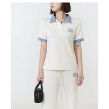 미우미우 자수 패치 레이어드 폴로 반팔 + 팬츠 SET (국내배송)