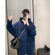 발렌시아가 BLCG 25SS 네이비 플레드 플란넬 후드 셔츠 재킷 (해외배송)