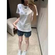 미우미우 마이크로 라벨 비즈 스팽글 플라워 라운드넥 반팔 (해외배송)