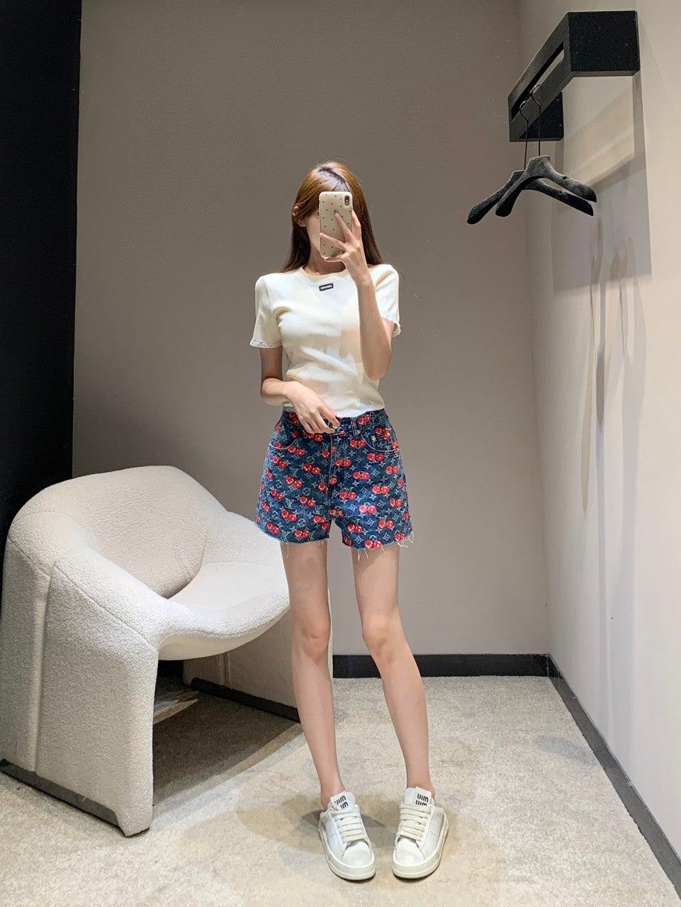 루이비통 체리 풀 프린트 레터 데님 반바지 (해외배송)