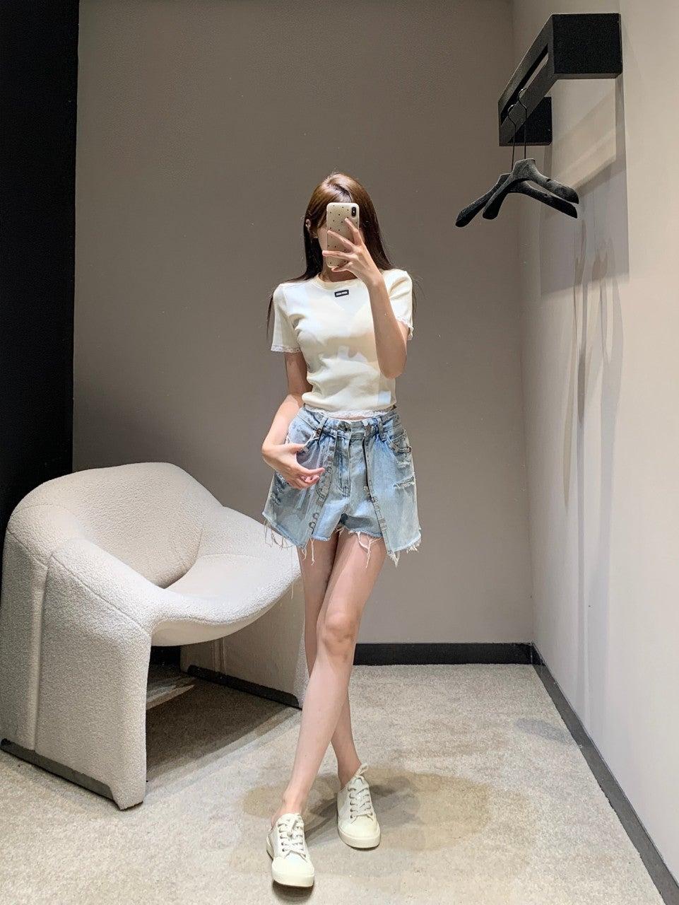 알렉산더왕 메탈 장식 더블 레이어 데님 스커트 (해외배송)