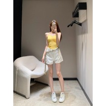 샤넬 브레이디드 웨이스트 로프 비즈 장식 화이트 데님 반바지 (해외배송)