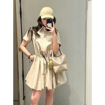 로에베 드로스트링 허리 코튼 플라워 버드 반팔 원피스 (해외배송)